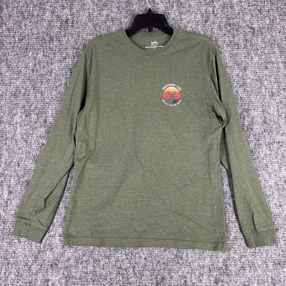 Southern Tide‎ Shirt Mens Medium Green Textured Long Sleeve Crew Neck Graphics - Picture 1 of 7